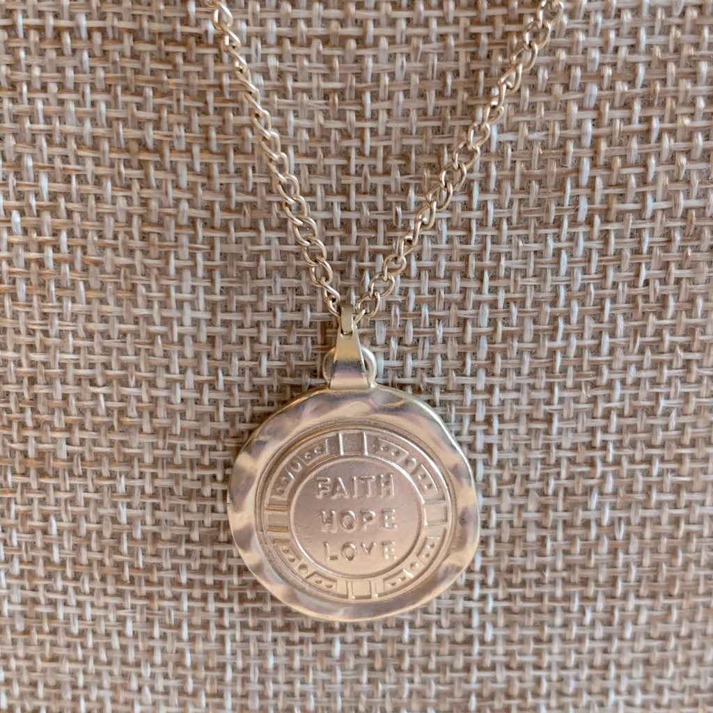 Aldo Gold Tone Faith Hope Love Medallion Pendant Necklace